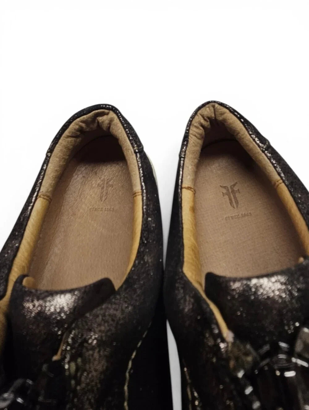 Frye Lena Low Platform Slip-On Leather Sneakers in Pewter And Bronze Size 6.5
